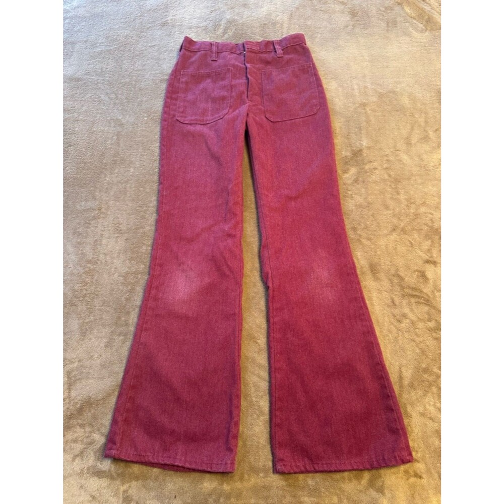 1970s High-Waist Flared Pants in Burgundy, size 25 XXS